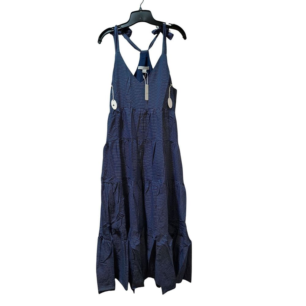 Loyal Hana Rio Maternity Nursing Maxi Dress Small Navy Striped Tiered NWT
